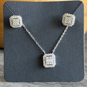 925 Silver and Moissanite Necklace and Earring Set